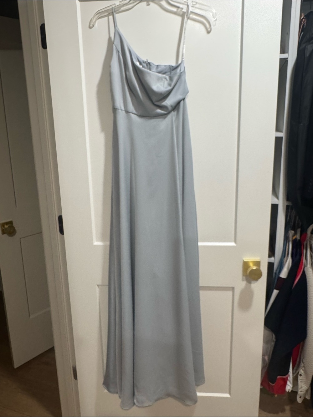 David's Bridal Pale Blue Satin Cowl Neck Maxi Dress